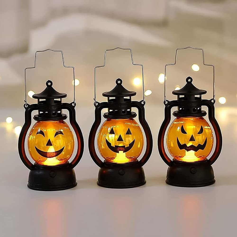 3-Packs Halloween LED Lantern Lights Decoration - Pumpkin Skull LED Pony Lantern Halloween Decoration