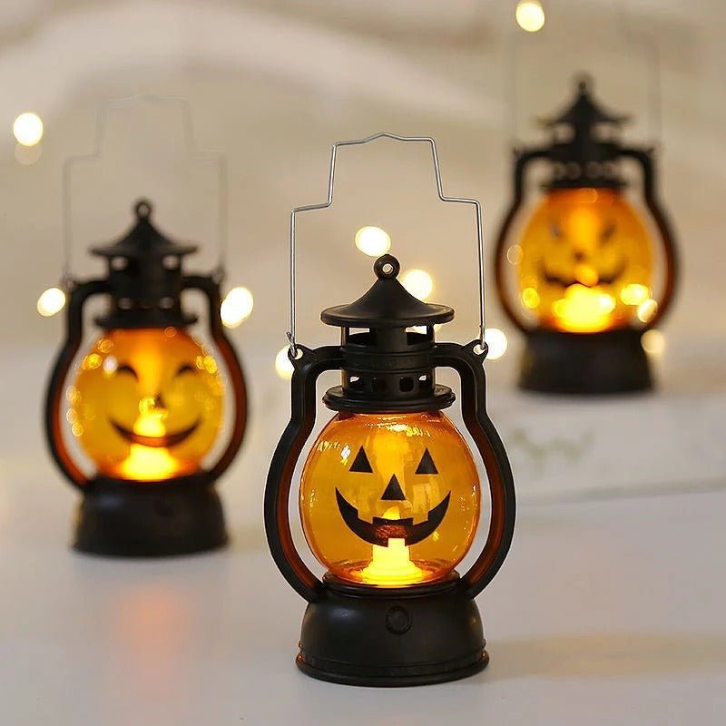 3-Packs Halloween LED Lantern Lights Decoration - Pumpkin Skull LED Pony Lantern Halloween Decoration