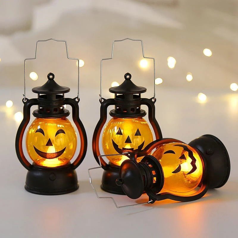 3-Packs Halloween LED Lantern Lights Decoration - Pumpkin Skull LED Pony Lantern Halloween Decoration