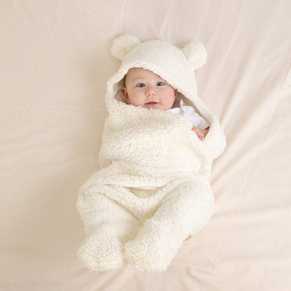 Newborn Baby Swaddle Blanket Wrap  | Winter Infant Soft Plush Romper Warm Hooded Wrap.