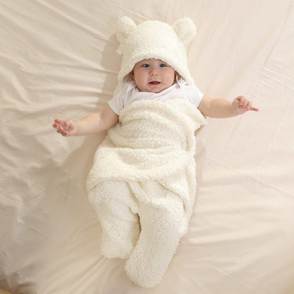 Newborn Baby Swaddle Blanket Wrap  | Winter Infant Soft Plush Romper Warm Hooded Wrap.