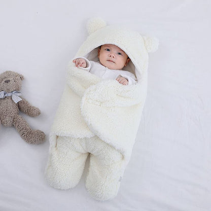 Newborn Baby Swaddle Blanket Wrap  | Winter Infant Soft Plush Romper Warm Hooded Wrap.