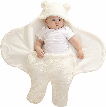 Newborn Baby Swaddle Blanket Wrap  | Winter Infant Soft Plush Romper Warm Hooded Wrap.