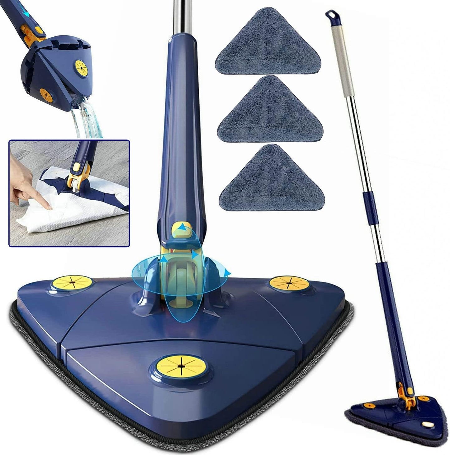 360° Rotatable Adjustable Cleaning Mop, Improved New Triangle Cleaning Mop with Automatic Water Squeezing Function