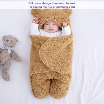 Newborn Baby Swaddle Blanket Wrap  | Winter Infant Soft Plush Romper Warm Hooded Wrap.