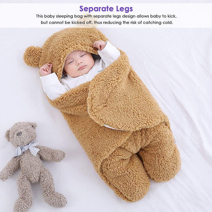 Newborn Baby Swaddle Blanket Wrap  | Winter Infant Soft Plush Romper Warm Hooded Wrap.