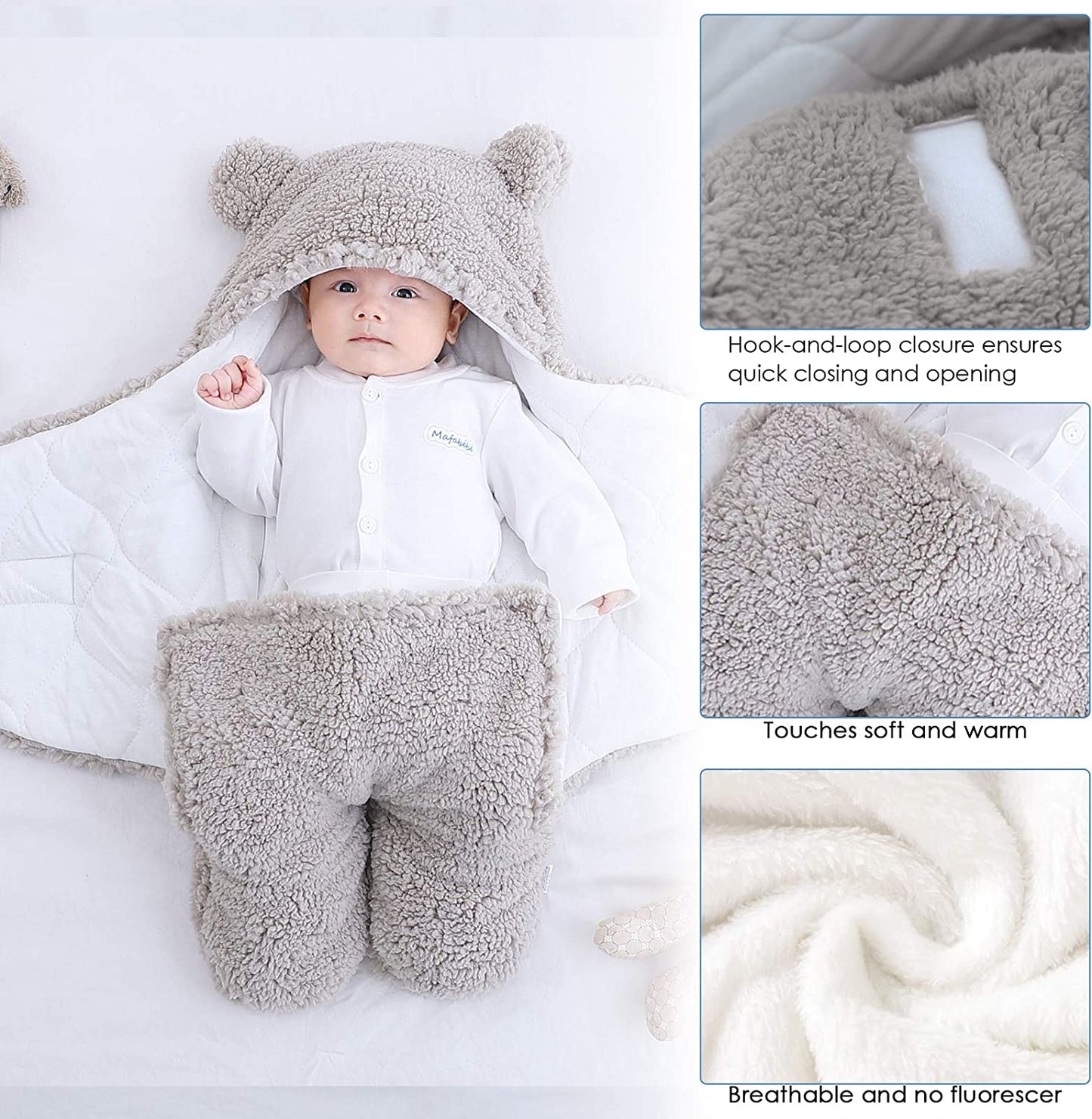 Newborn Baby Swaddle Blanket Wrap  | Winter Infant Soft Plush Romper Warm Hooded Wrap.