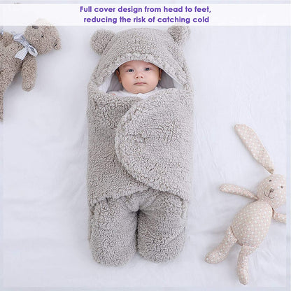 Newborn Baby Swaddle Blanket Wrap  | Winter Infant Soft Plush Romper Warm Hooded Wrap.