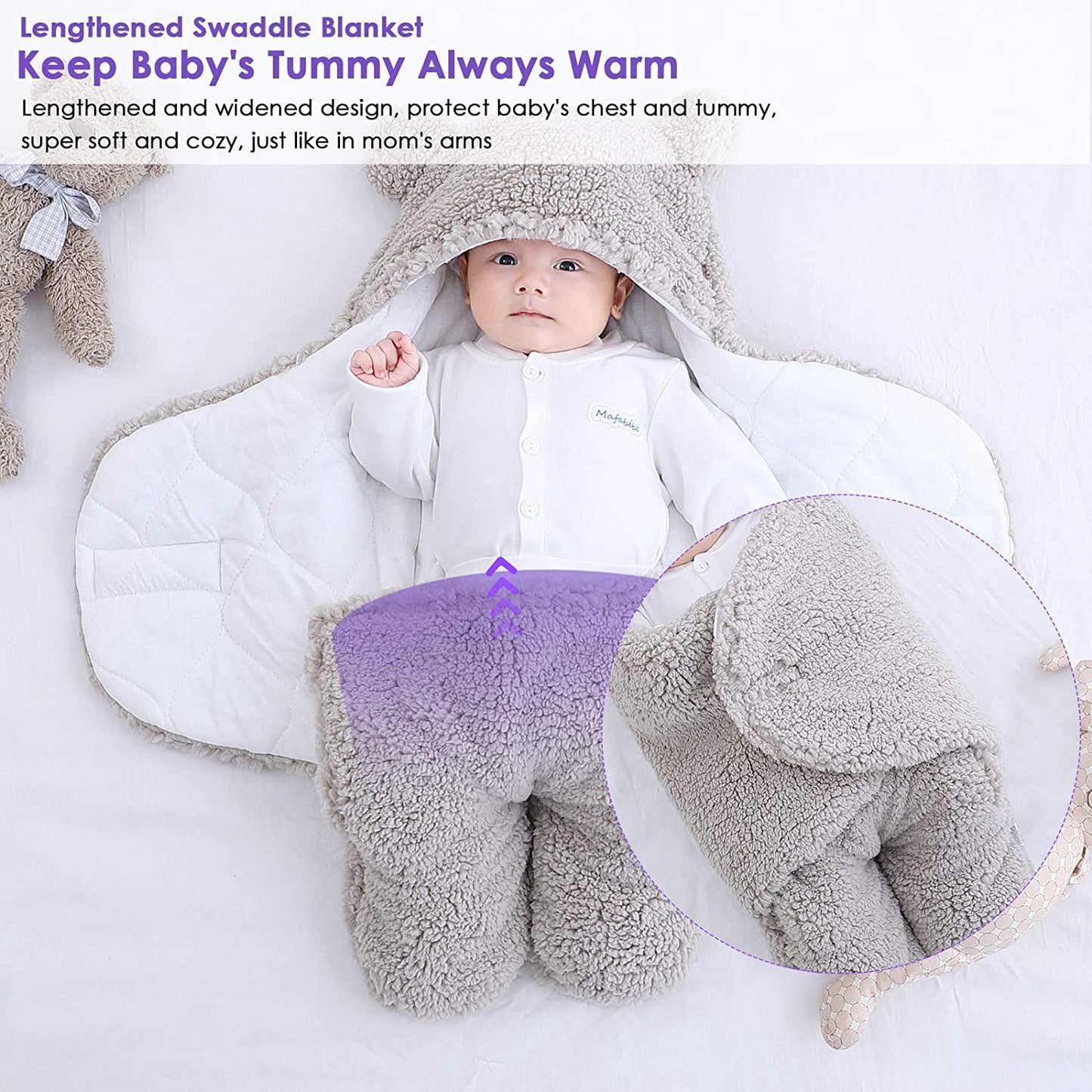 Newborn Baby Swaddle Blanket Wrap  | Winter Infant Soft Plush Romper Warm Hooded Wrap.