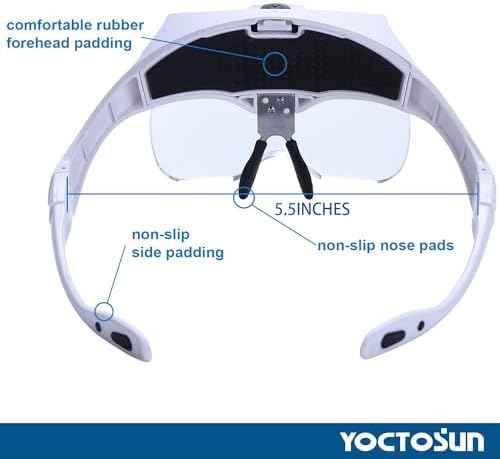 Vision Aid Magnifying Glasses with 5 Lenses, LED Light, Headband