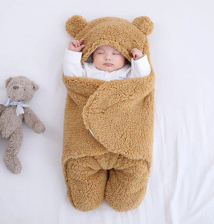 Newborn Baby Swaddle Blanket Wrap  | Winter Infant Soft Plush Romper Warm Hooded Wrap.