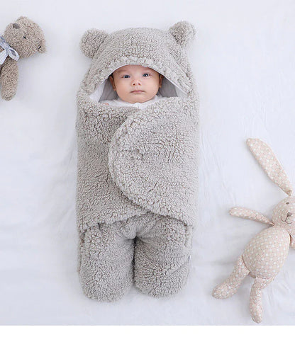 Newborn Baby Swaddle Blanket Wrap  | Winter Infant Soft Plush Romper Warm Hooded Wrap.