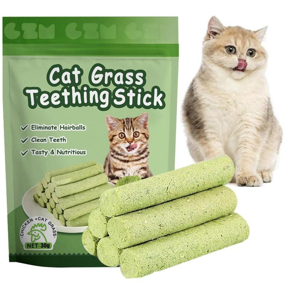 Cat Grass Teething Sticks - Professional Natural Cat Teeth Grinding Grass Rod Toy (6 pcs)