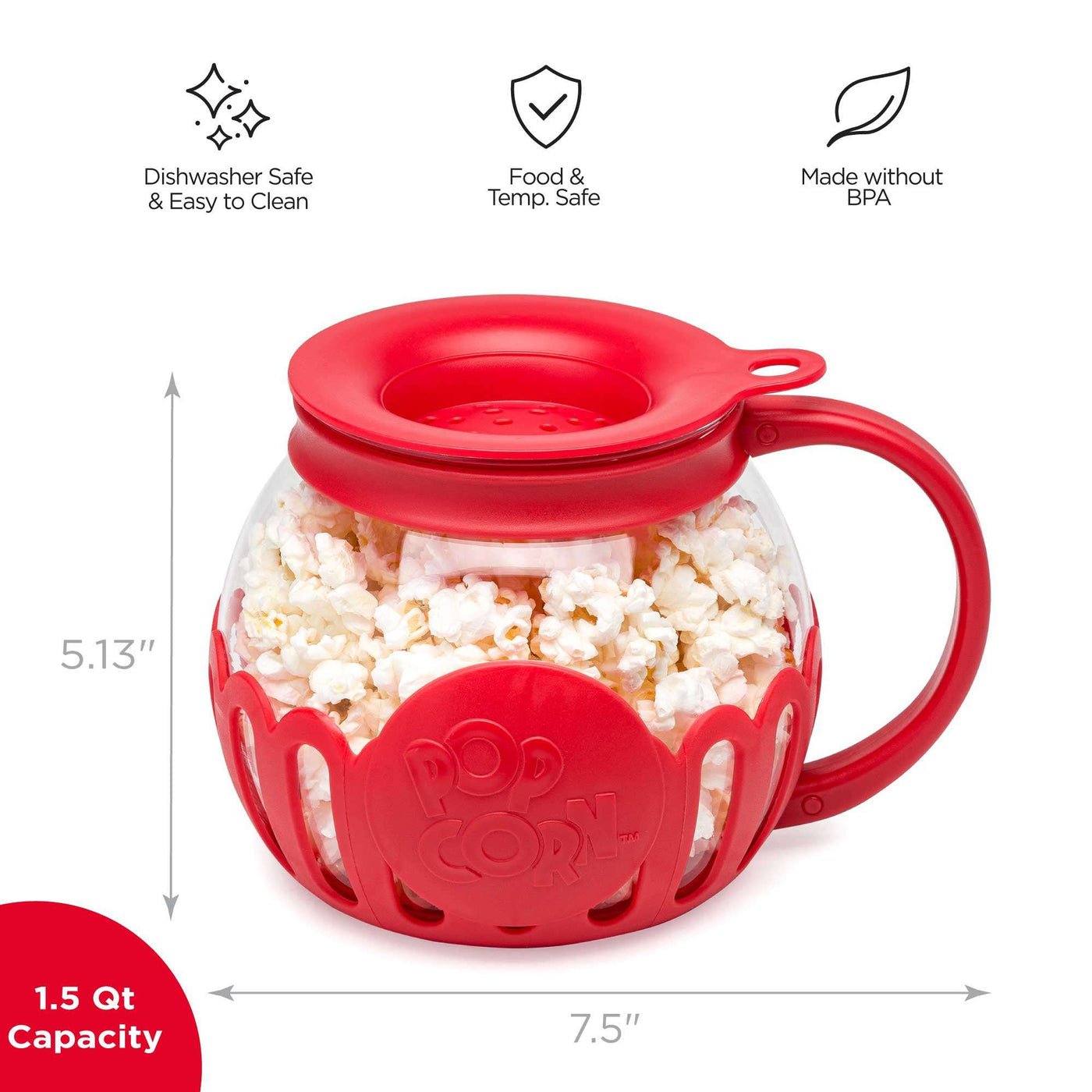 Glass Microwave Popcorn Maker - 3-in-1 Lid Ecolution Patented Micro-Pop Microwave Popcorn Popper