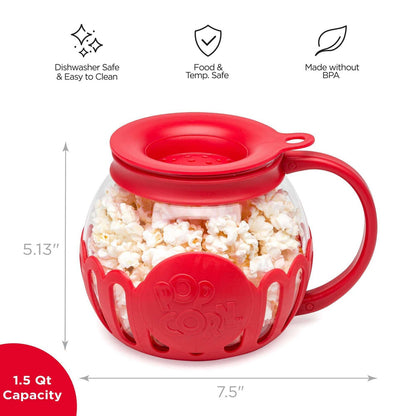 Glass Microwave Popcorn Maker - 3-in-1 Lid Ecolution Patented Micro-Pop Microwave Popcorn Popper