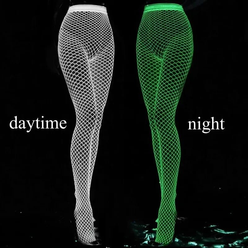 Glow-in-the-Dark Fishnet Stockings - Luminous Hollow Out Pantyhose Tights Stockings