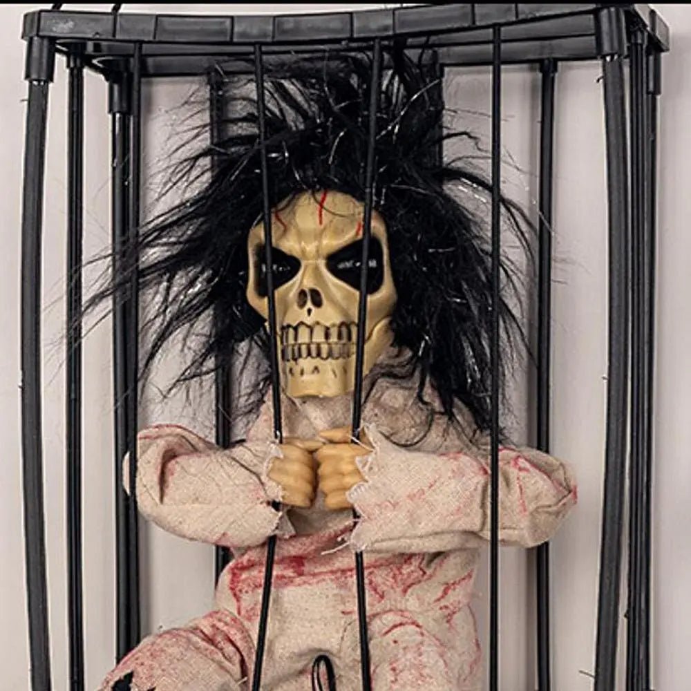 Halloween Decoration Prisoner Ghost In Cage - Hangable Talking Ghost