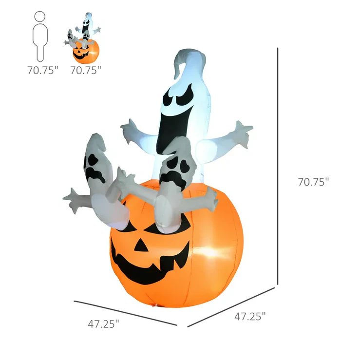 Halloween Inflatable Ghost Holding Pumpkin -  Street Signs Decoration, Tricks or Treats, Halloween Festive Party