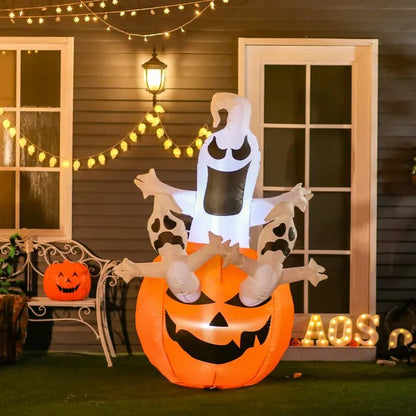 Halloween Inflatable Ghost Holding Pumpkin -  Street Signs Decoration, Tricks or Treats, Halloween Festive Party