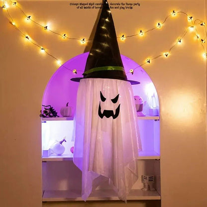 Halloween Wizard Hat Lamp - Flashing Light-Up Glowing Wizard Hat, Hanging LED Decoration for Ghost Festival and Dress-Up