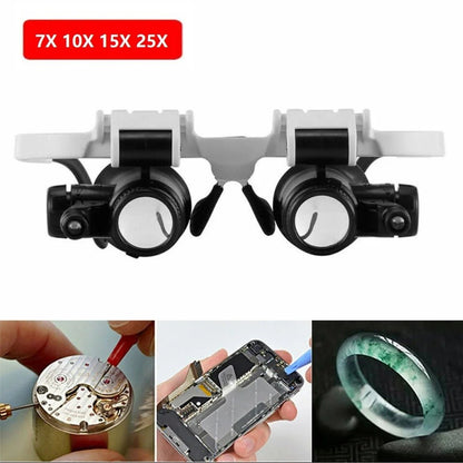 Headband Magnifier - 8 Lens LED Light Jeweler Glasses