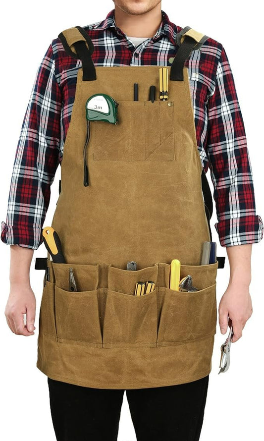 Heavy Duty Multi-Pocket Hardware Apron - Woodworking Aprons with Multiple Pockets, Water Resistant