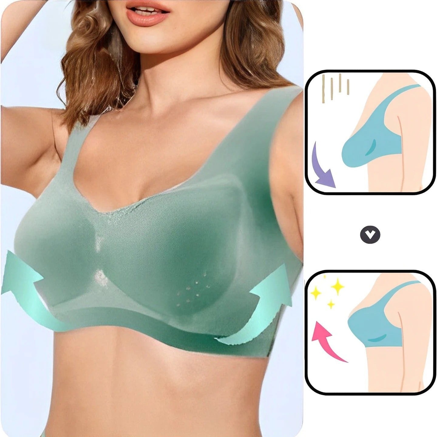 Ice Silk Ion Lymphvity Detoxification and Shaping & Powerful Lifting Bra - Breathable, Seamless, Comfort Bra, Non-Marking  Bras