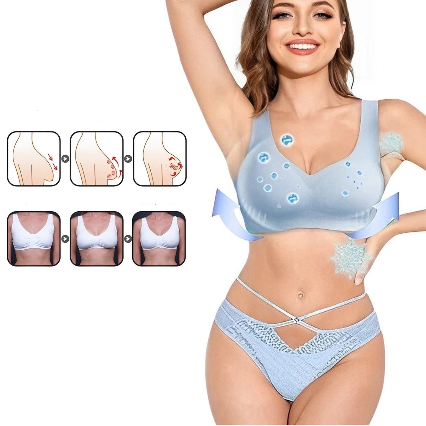 Ice Silk Ion Lymphvity Detoxification and Shaping & Powerful Lifting Bra - Breathable, Seamless, Comfort Bra, Non-Marking  Bras