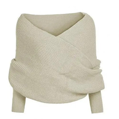 Knitted Wrap Scarf With Sleeves - Sexy V-neck Off Shoulder Winter Warm Shawl Scarves