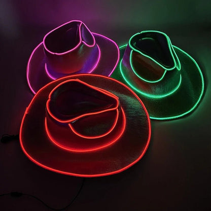 LED Cowboy Hat - Glowing Light Bar Cap Bachelorette Party Supplies