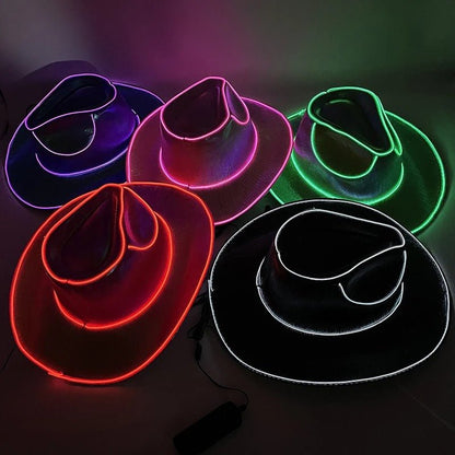 LED Cowboy Hat - Glowing Light Bar Cap Bachelorette Party Supplies