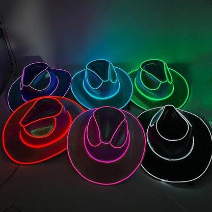 LED Cowboy Hat - Glowing Light Bar Cap Bachelorette Party Supplies