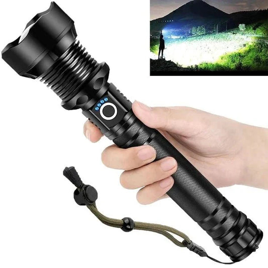 LED Rechargeable Tactical Laser Flashlight - 90000 Lumens High Powered and Waterproof Flash Light