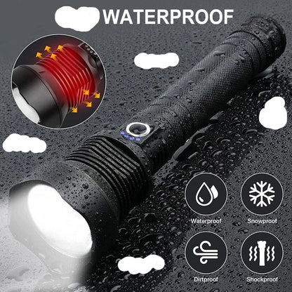 LED Rechargeable Tactical Laser Flashlight - 90000 Lumens High Powered and Waterproof Flash Light