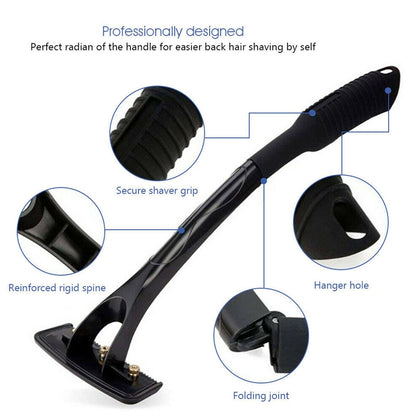 Men Back Shaver - Hair Shaver Three Head Blade Foldable Trimmer Body Leg Long Handle Removal