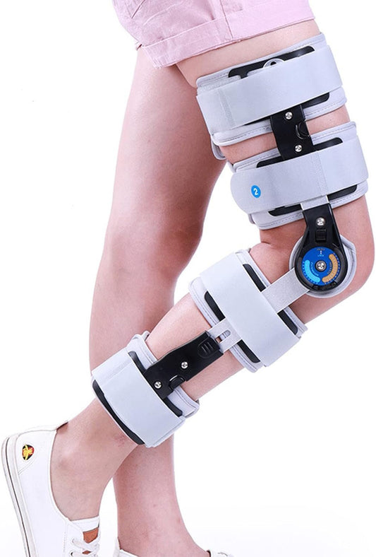 Metal Knee Brace Leg - Adjustable Knee Immobilizer Support with Side Leg Stabilizers