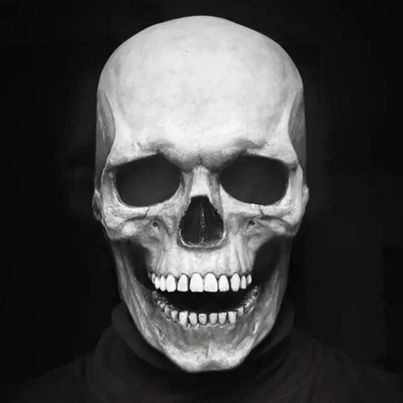 Movable Jaw Realistic Full Head Skull Mask - Human Skeleton Mask for Halloween Party