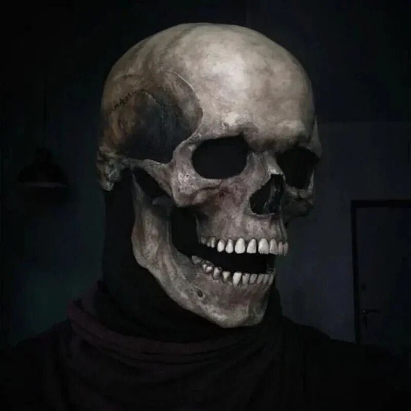 Movable Jaw Realistic Full Head Skull Mask - Human Skeleton Mask for Halloween Party