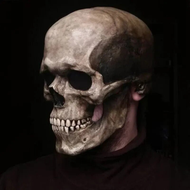 Movable Jaw Realistic Full Head Skull Mask - Human Skeleton Mask for Halloween Party