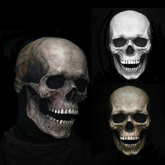 Movable Jaw Realistic Full Head Skull Mask - Human Skeleton Mask for Halloween Party