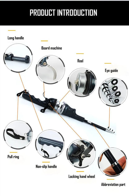 Portable Folding Fishing Rod Telescopic Stainless Steel - Built-in Fishing Reel 80m Line Travel Portable Lure