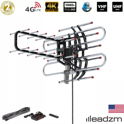 Long Range TV Antenna 1000+ miles American TV Booster Outdoor 4H VHF/UHF 360°s