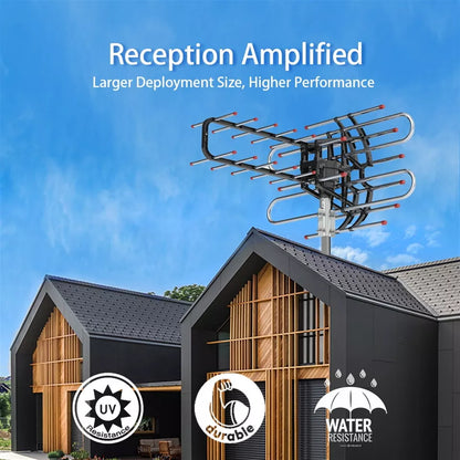 Long Range TV Antenna 1000+ miles American TV Booster Outdoor 4H VHF/UHF 360°s