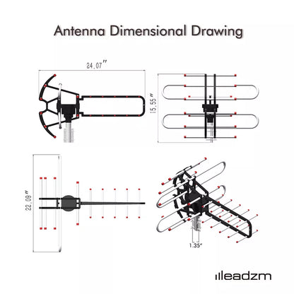 Long Range TV Antenna 1000+ miles American TV Booster Outdoor 4H VHF/UHF 360°s