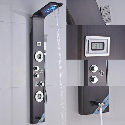 Shower Panel Tower Massage System -  LED Waterfall Shower Water Top Spray Temperature Display Faucet