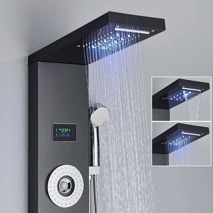 Shower Panel Tower Massage System -  LED Waterfall Shower Water Top Spray Temperature Display Faucet