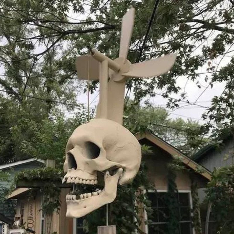 Skull Windmill - Halloween Skull Whirligig Wind Spinner Outdoor Decoration