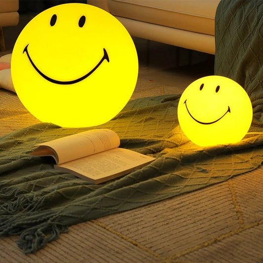 Smile Face Night Lamp - Rechargeable Bedside Round LED Night Lamp with Touch Switch for Table