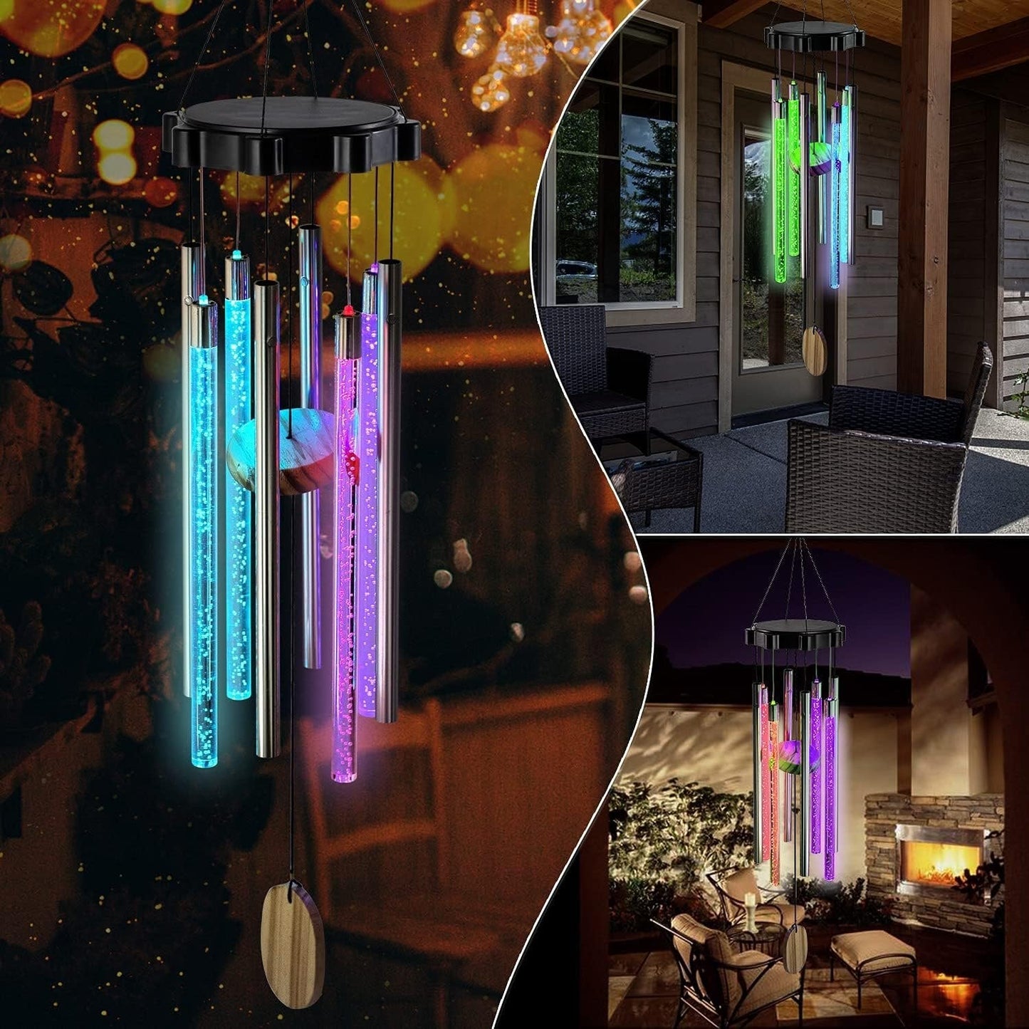 Solar Powered LED Windchimes - Waterproof Wind Chimes for Garden, Patio, Yard and Home Decor