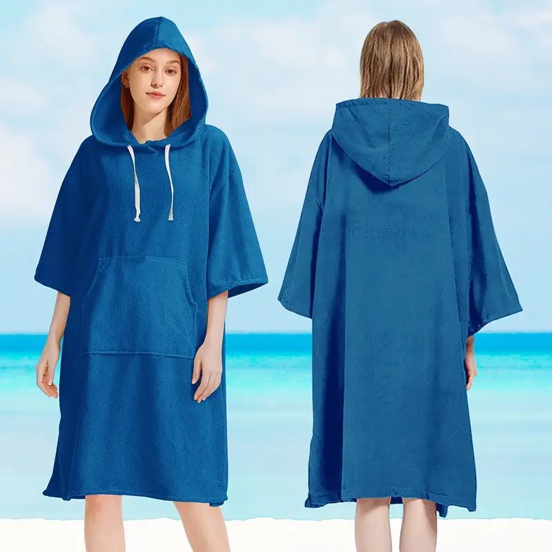 Surf Swimming Poncho Changing Robe - Quick Dry Solid Microfiber Unisex Hooded Towel